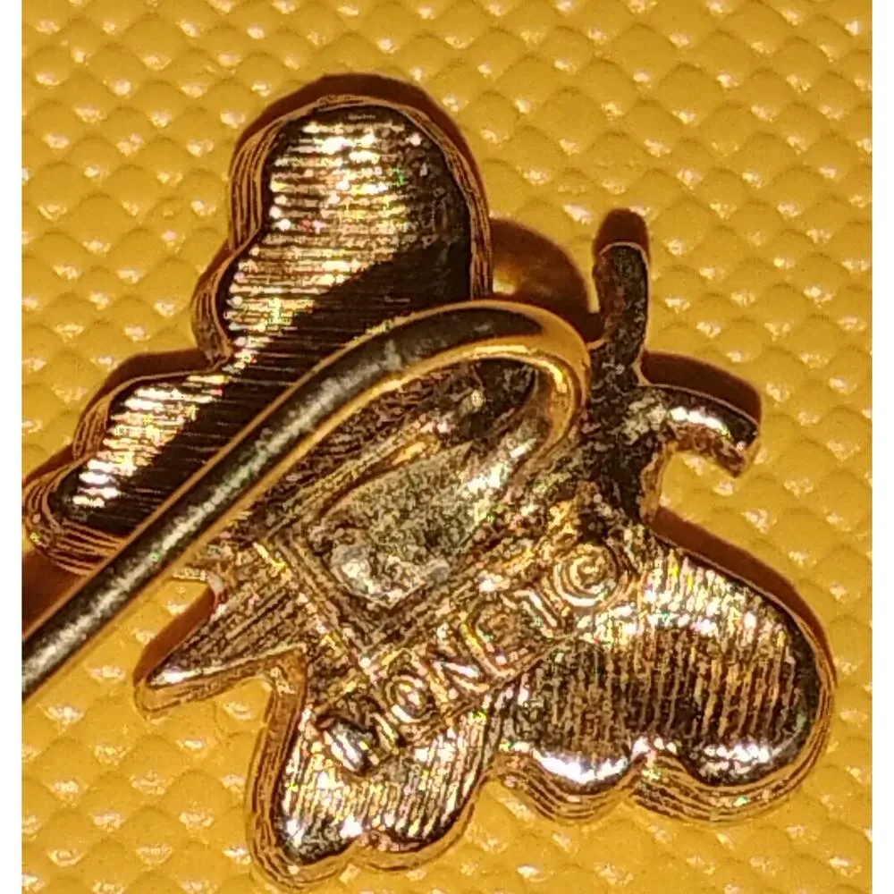 Vintage Monet White Enamel Butterfly Stick Pin Gold Tone 2.25